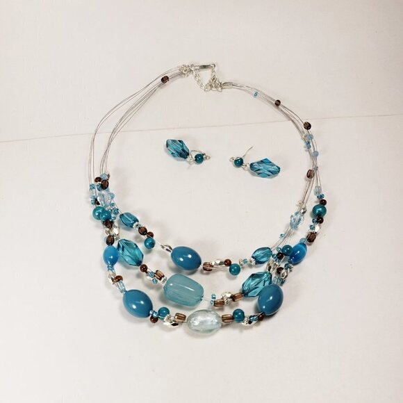 Multicolor Beaded Silver Illusion Necklace Set w/ Matching Earrings – Jewelry - Picture 6 of 7